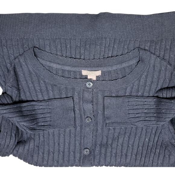 Laura Scott Navy Blue Cable Knit Cardigan Sweater Womens Plus 2X Tulip Neckline - Picture 5 of 9